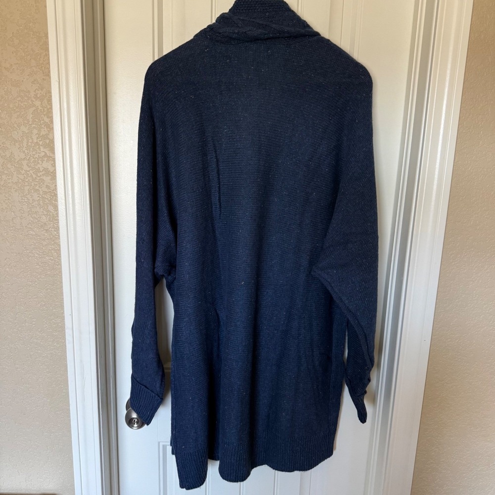 Chaps Cable Neck Cardigan Women XXL Navy Blue NWT Marled Open Front Sweater - Picture 6 of 8